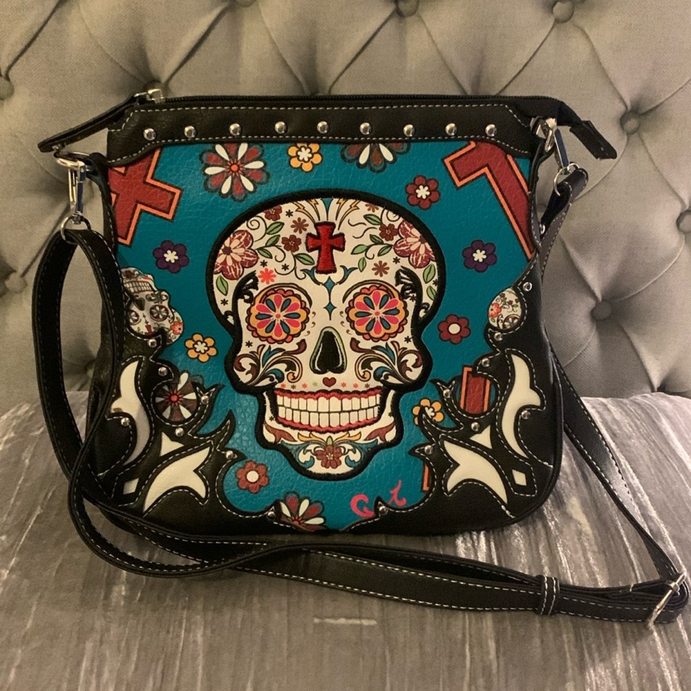 Cowgirl Trendy Sugar Skull Crossbody Handbag